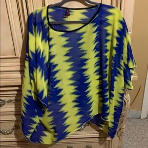 Blue and yellow blouse.